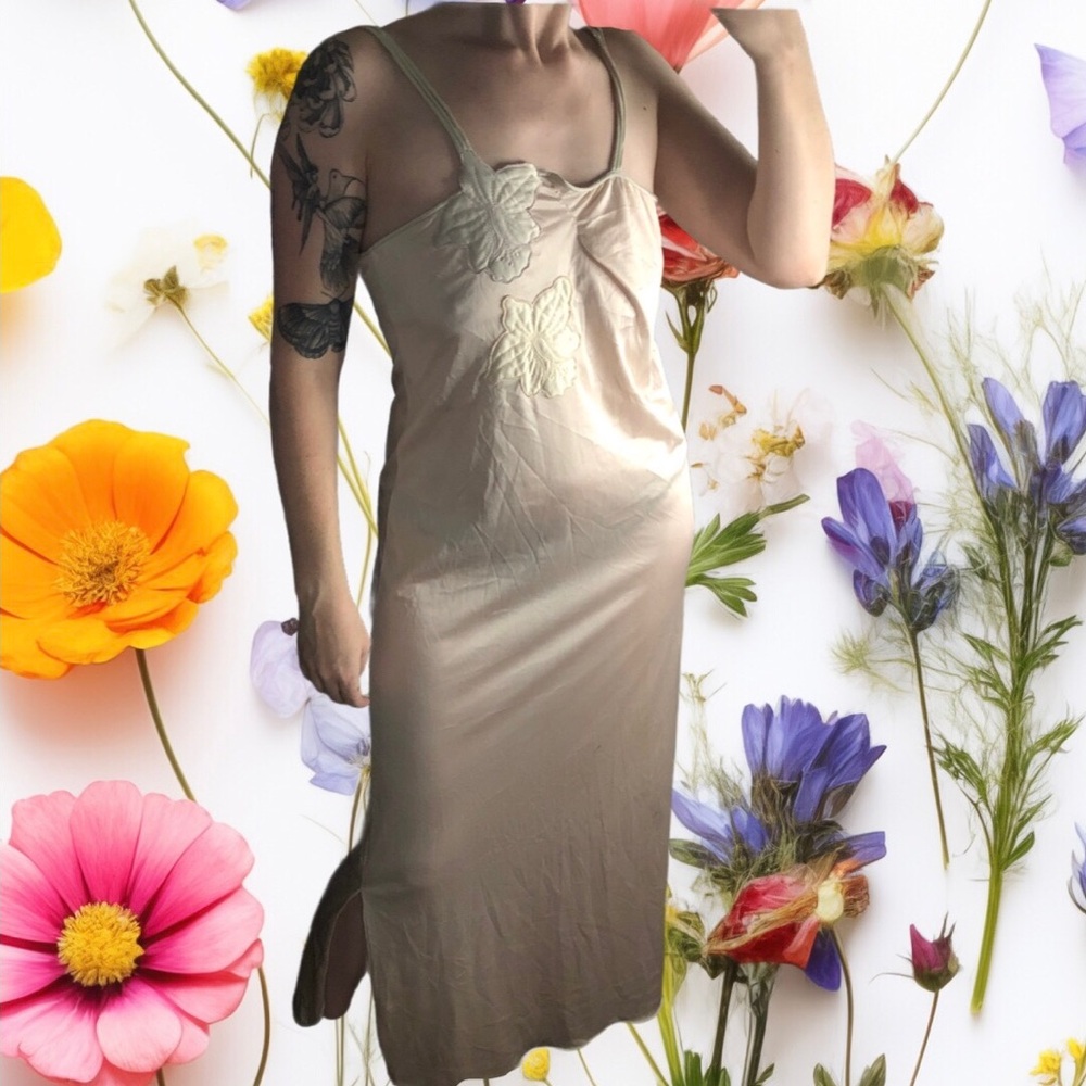 Pinkish tan slip nightgown vintage dress with a touch of whimsy